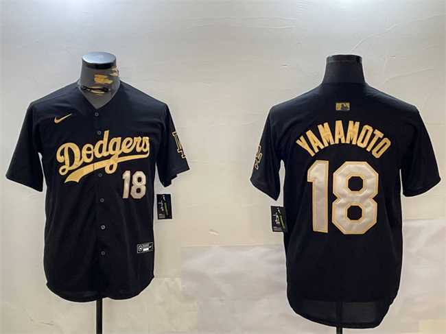 Men%27s Los Angeles Dodgers #18 Yoshinobu Yamamoto Black Gold Limited Stitched Jersey